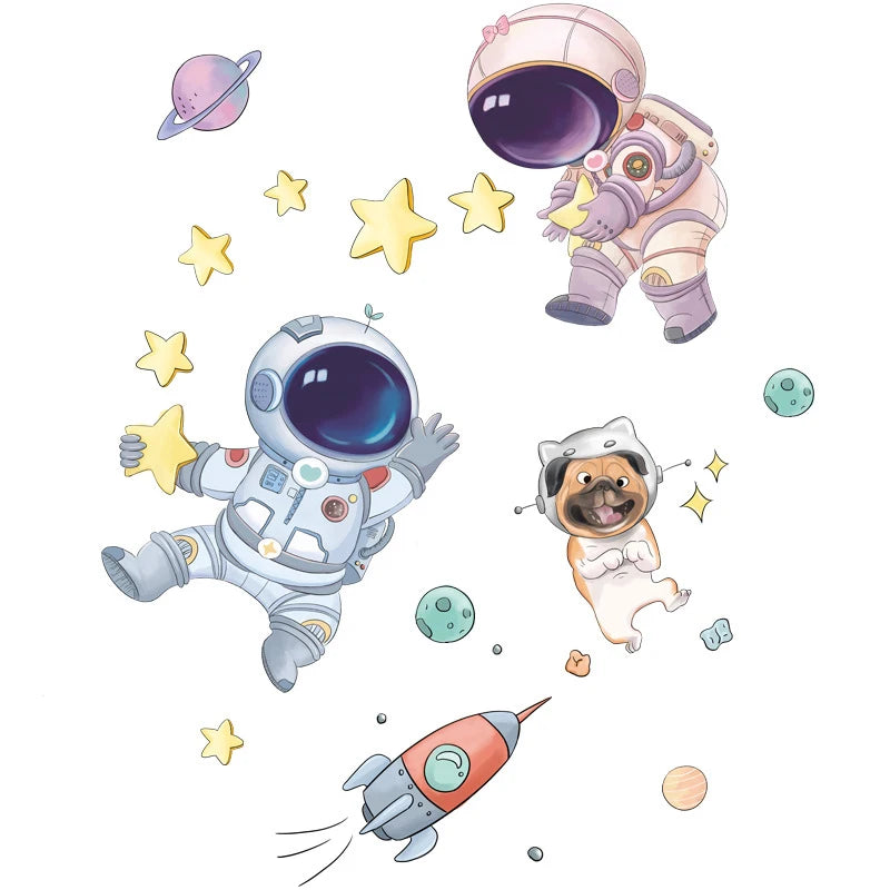Cute Space Astronaut Wall Stickers For Kids Nursery Room Wall Decor Removable