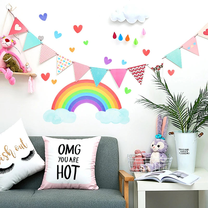 Cartoon Rainbow Luminous Wall Stickers Glow In The Dark Fluorescent Cloud Heart Wall Decal For Baby Kid Rooms Nursery Home Decor
